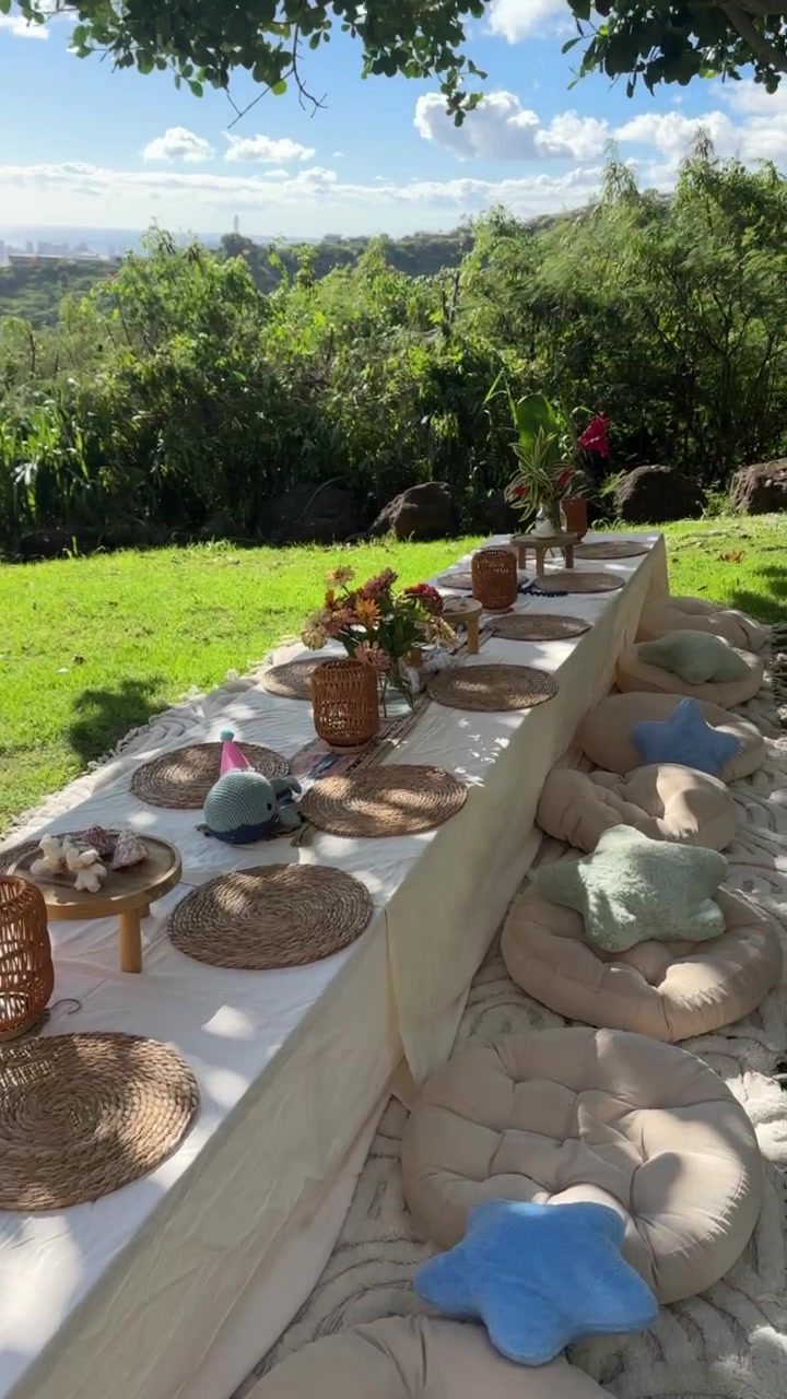 Lawn birthday picnic table overlooking the ocean