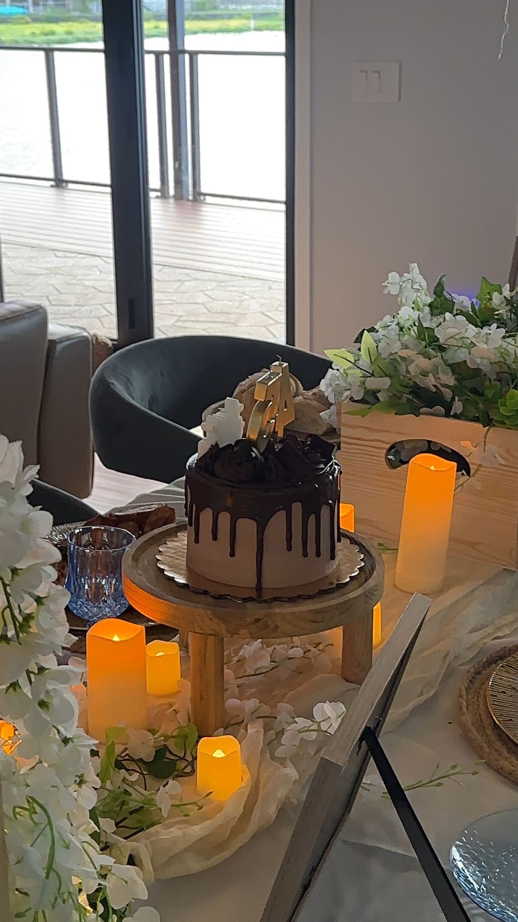 Chocolate celebration cake with candles and florals — Oahu Paradise Picnic